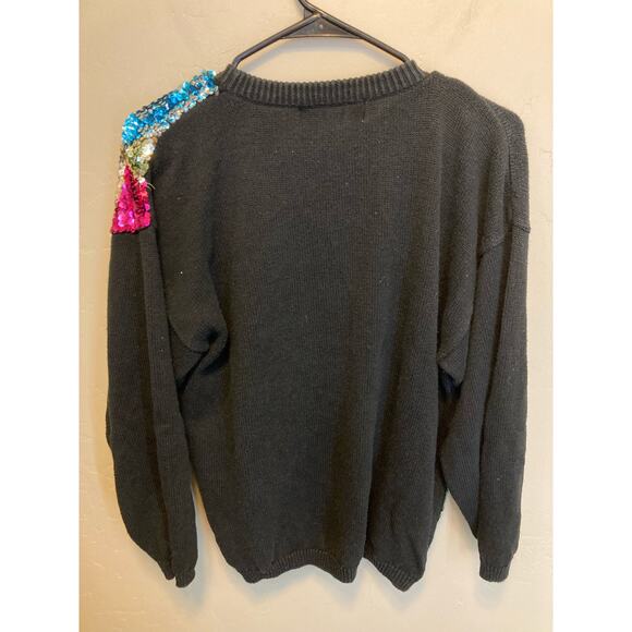 Vintage 80's Victoria Harbour Bright Sequined Long Sleeve Black Sweater Large - Picture 7 of 8